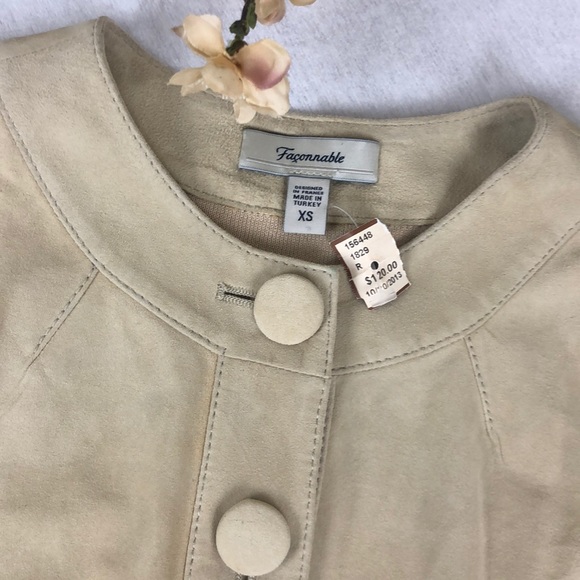 Faconnable Beige Suede Knit Cardigan Sweater - Picture 6 of 8